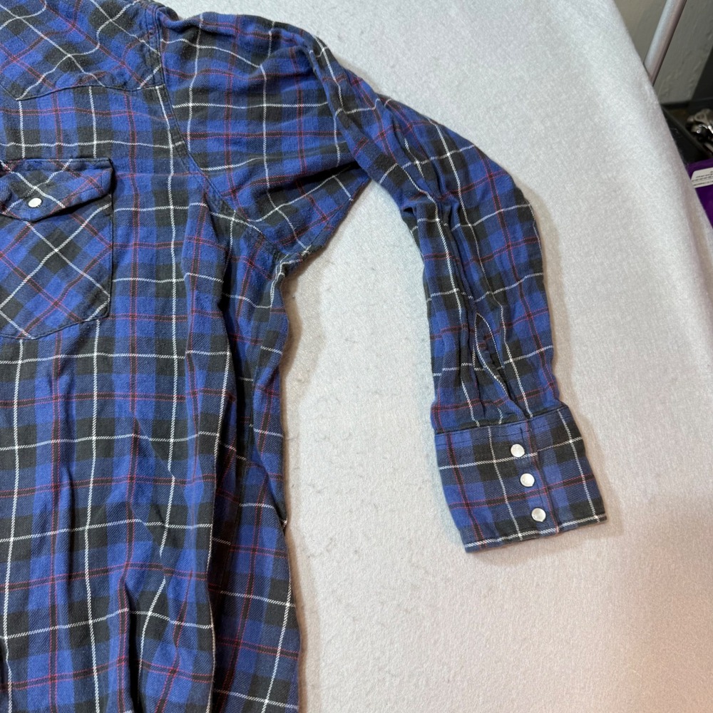 Wrangler Western Shirts Plaid Blue Long Sleeve Snap Button Pearl Snap Mens XL - Picture 9 of 11